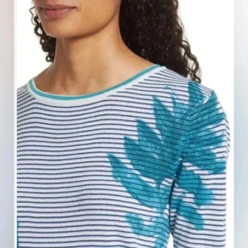 NIC + ZOE Leaving Lines Top NWT $148 SS Linen Blend Blue Teal Size L - Picture 2 of 9